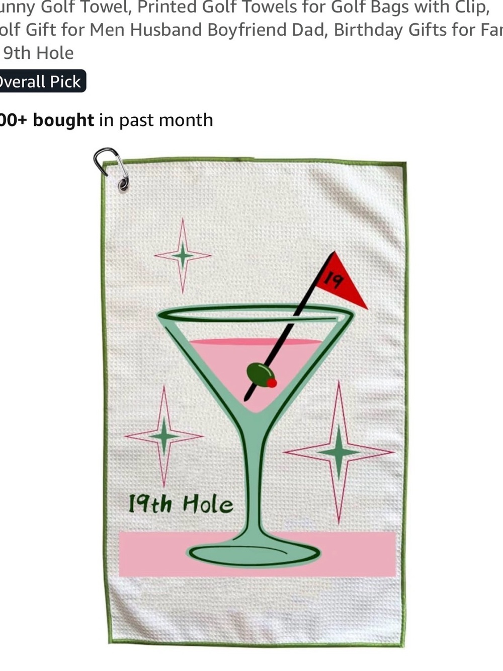 19th Hole Martini Golf Towel with Pouch - Green & Pink - Picture 8 of 9